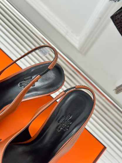 HIGH HEEL 75 MM POINTED- TOE SANDAL IN BRONZE BROWN CALFSKIN