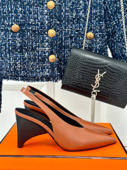 HIGH HEEL 75 MM POINTED- TOE SANDAL IN BRONZE BROWN CALFSKIN