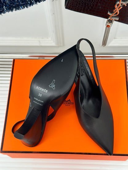 HIGH HEEL 75 MM POINTED- TOE SANDAL IN BLACK CALFSKIN