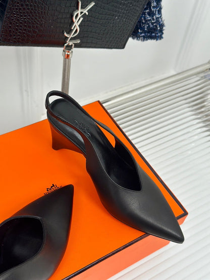 HIGH HEEL 75 MM POINTED- TOE SANDAL IN BLACK CALFSKIN