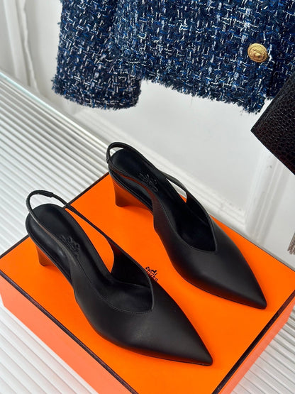 HIGH HEEL 75 MM POINTED- TOE SANDAL IN BLACK CALFSKIN