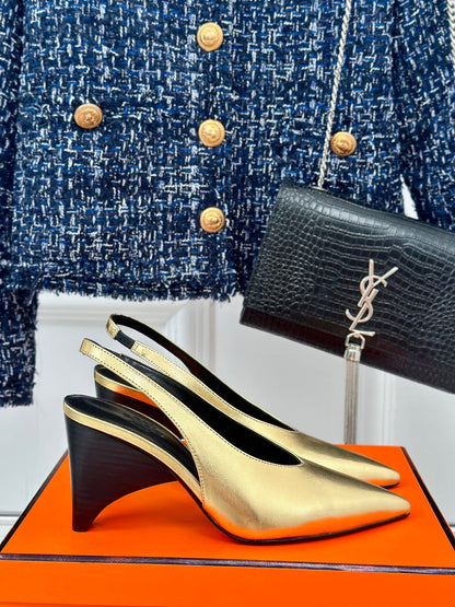 HIGH HEEL 75 MM POINTED- TOE SANDAL IN GOLD CALFSKIN