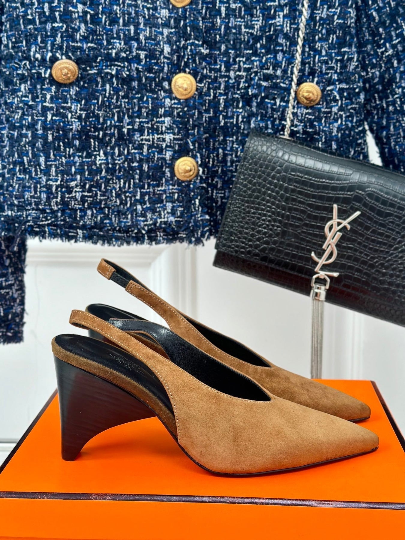 HIGH HEEL 75 MM POINTED- TOE SANDAL IN CIDER BROWN SUEDE