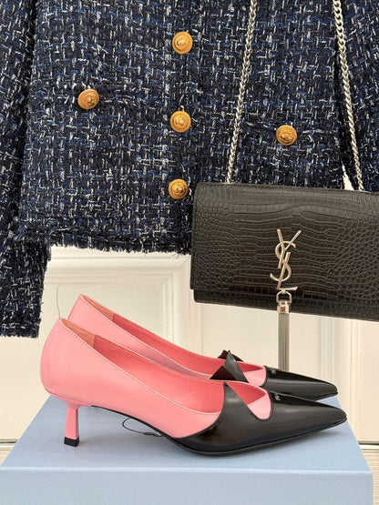 KITTEN HEEL PUMPS IN PINK MIX BLACK CALFSKIN