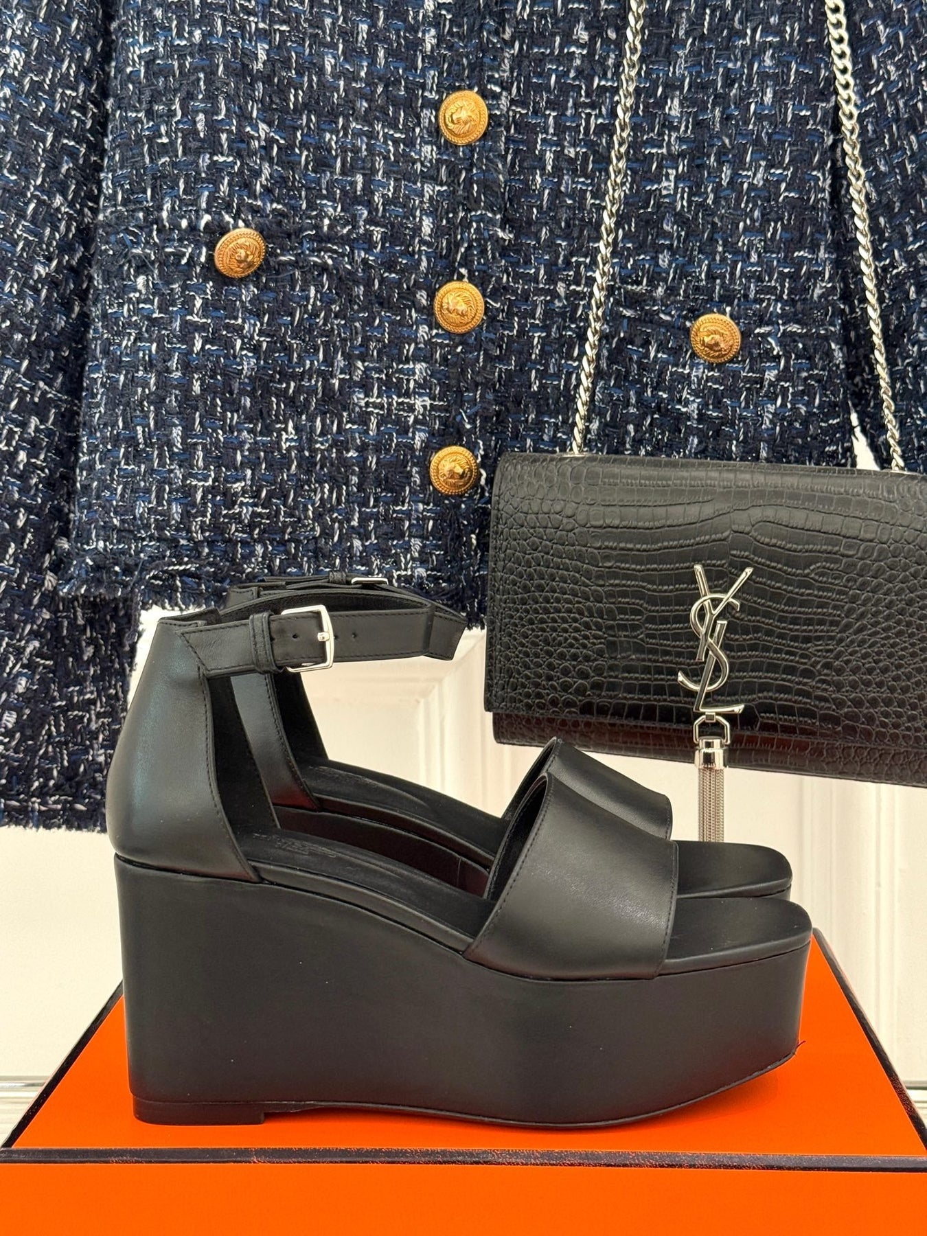 ILLUSION 35 SANDAL IN BLACK CALFSKIN