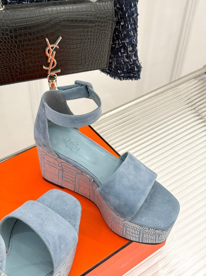 ILLUSION 35 SANDAL IN LIGHT BLUE SUEDE WITH RHINESTONE DETAILS