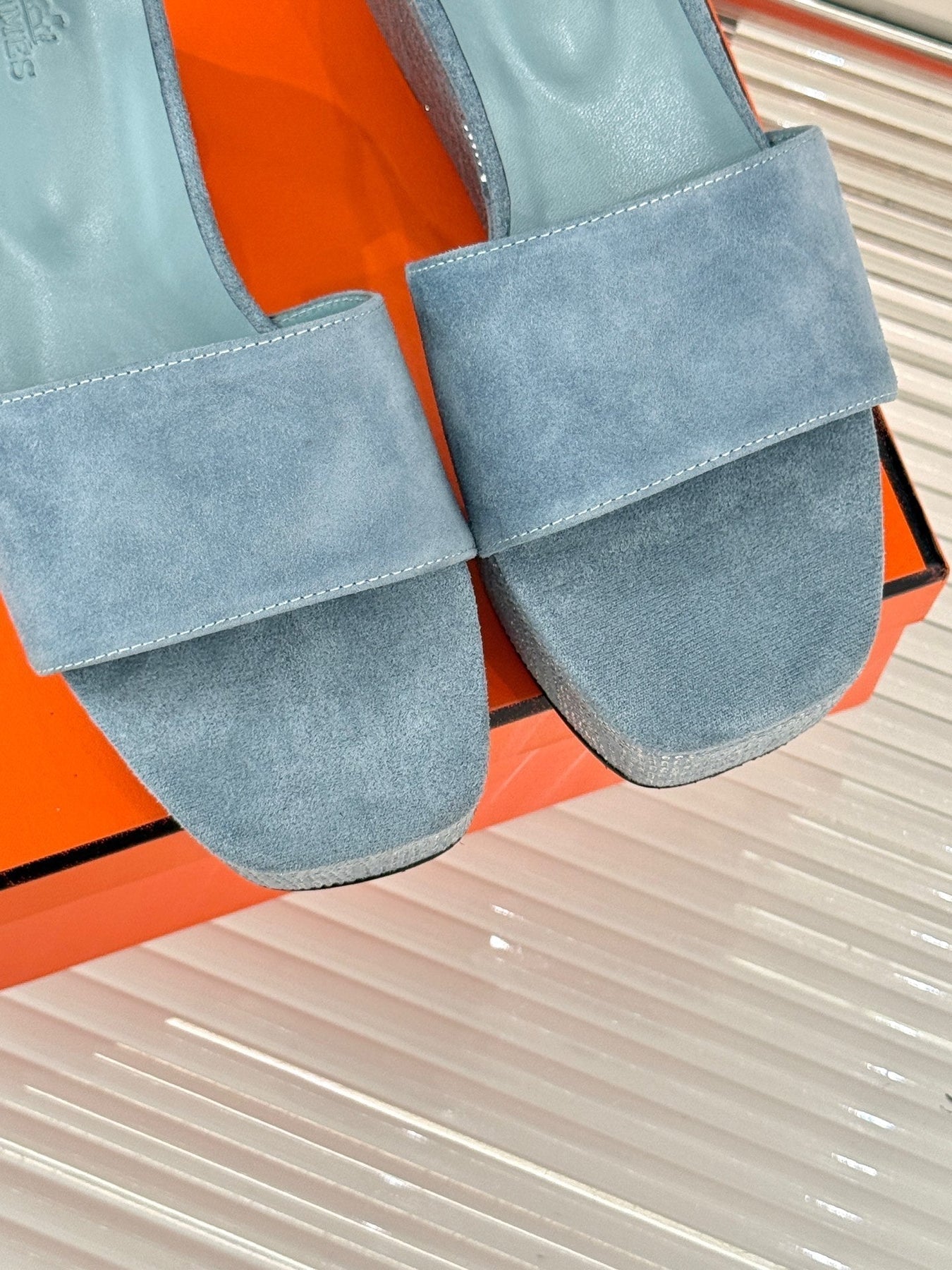 ILLUSION 35 SANDAL IN LIGHT BLUE SUEDE WITH RHINESTONE DETAILS