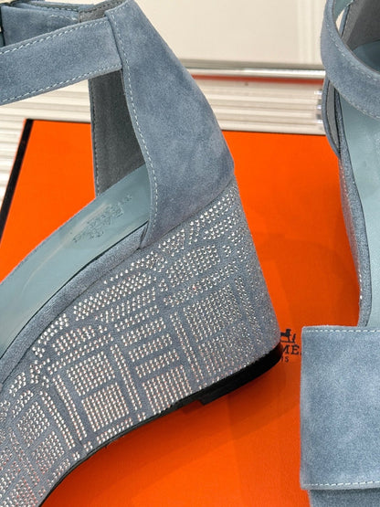 ILLUSION 35 SANDAL IN LIGHT BLUE SUEDE WITH RHINESTONE DETAILS