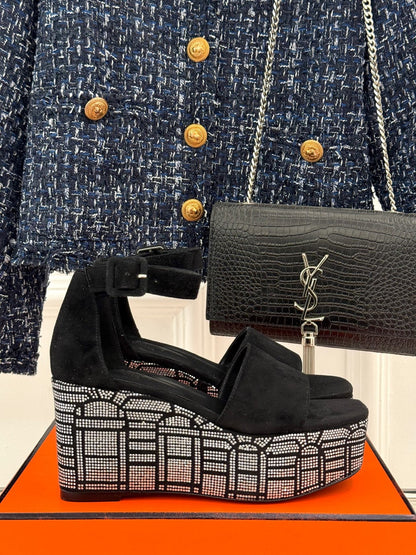 ILLUSION 35 SANDAL IN BLACK SUEDE WITH RHINESTONE DETAILS