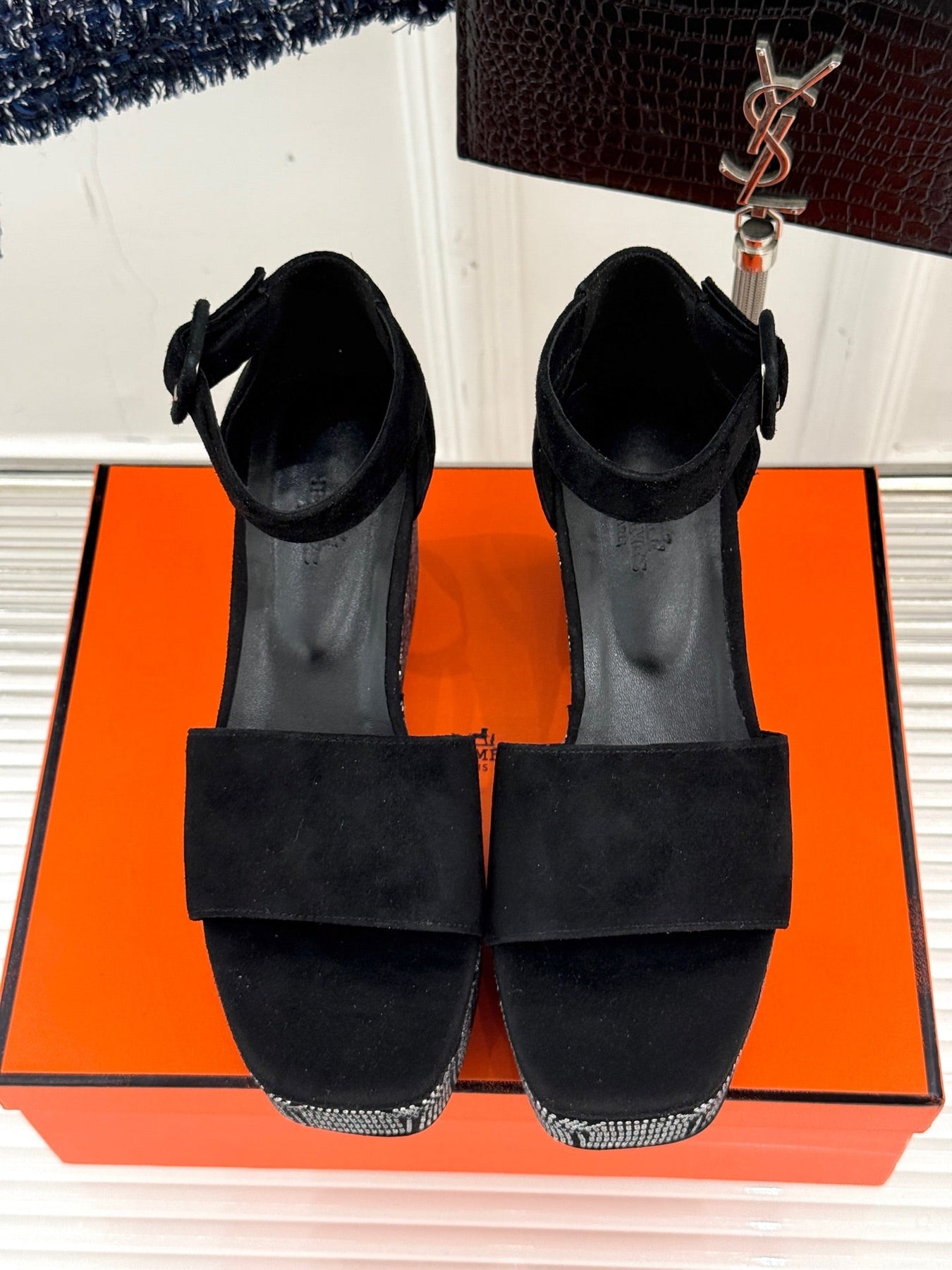 ILLUSION 35 SANDAL IN BLACK SUEDE WITH RHINESTONE DETAILS