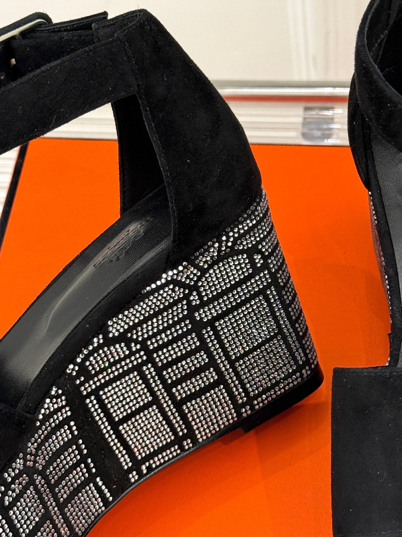 ILLUSION 35 SANDAL IN BLACK SUEDE WITH RHINESTONE DETAILS