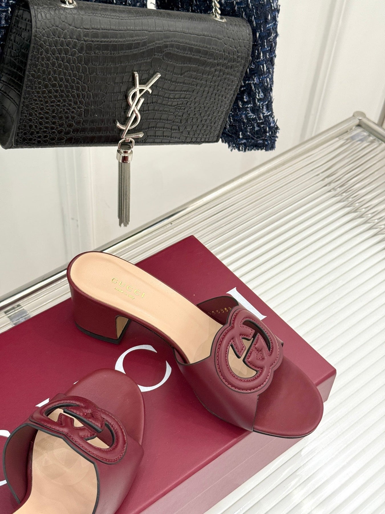 MID-HEEL MULE IN RED CALFSKIN