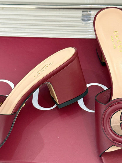 MID-HEEL MULE IN RED CALFSKIN