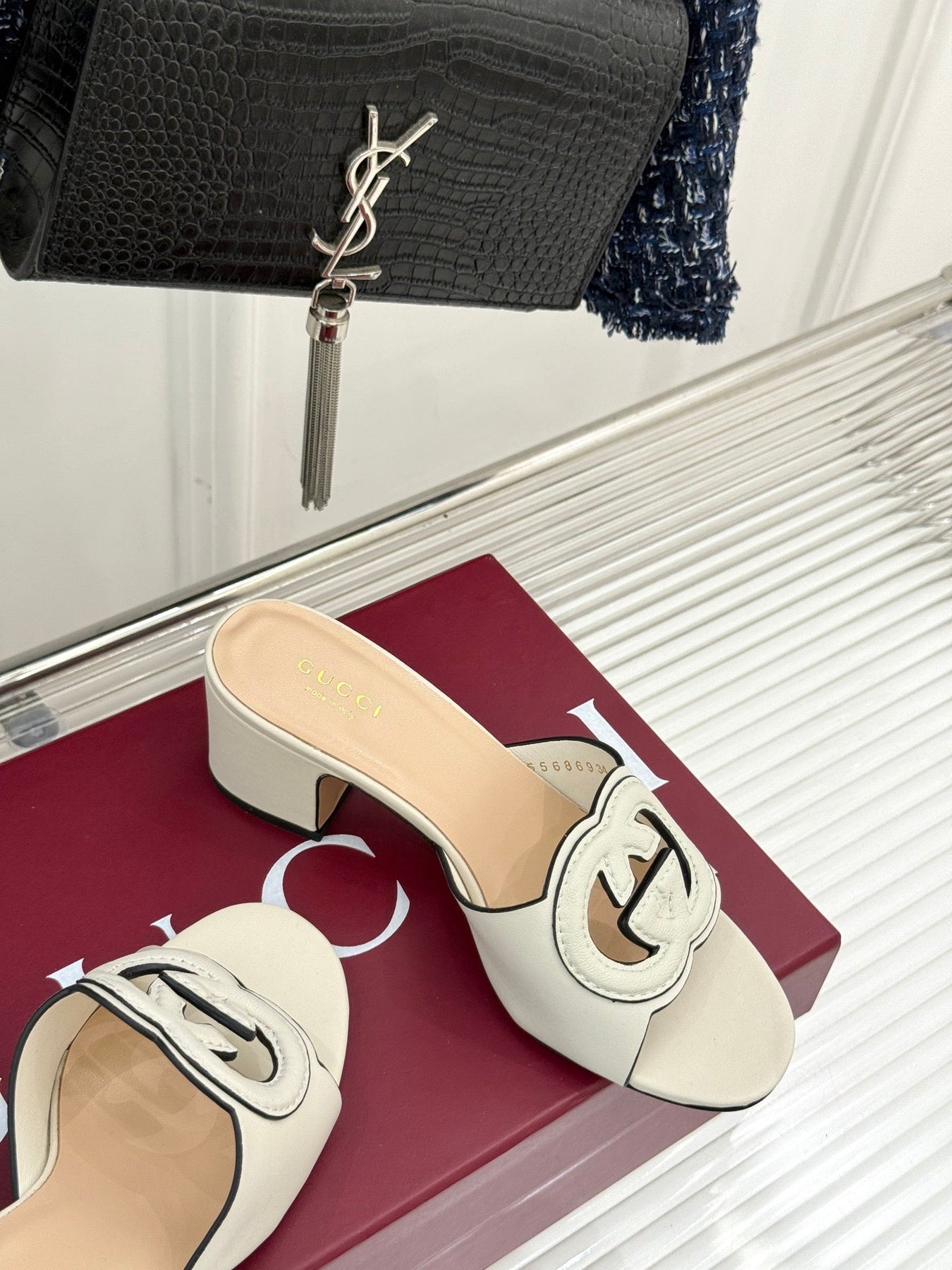 MID-HEEL MULE IN CREAM WHITE CALFSKIN