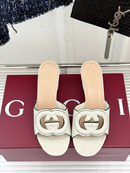 MID-HEEL MULE IN CREAM WHITE CALFSKIN