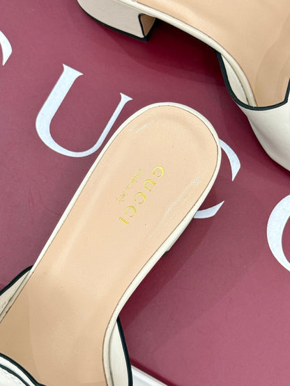 MID-HEEL MULE IN CREAM WHITE CALFSKIN