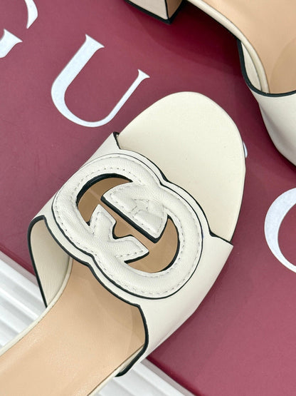 MID-HEEL MULE IN CREAM WHITE CALFSKIN