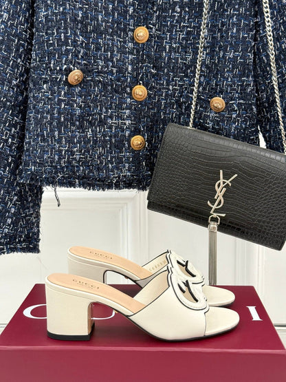 MID-HEEL MULE IN CREAM WHITE CALFSKIN