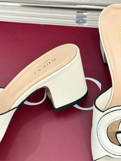 MID-HEEL MULE IN CREAM WHITE CALFSKIN