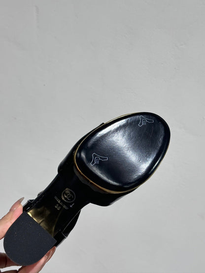 BLOCK HEEL SANDALS BLACK SHEEPSKIN