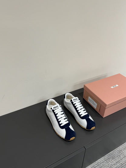 PLUME SNEAKERS IN WHITE NAPPA LAMBSKIN AND NAVY SUEDE