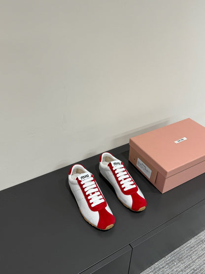 PLUME SNEAKERS IN WHITE NAPPA LAMBSKIN AND RED SUEDE