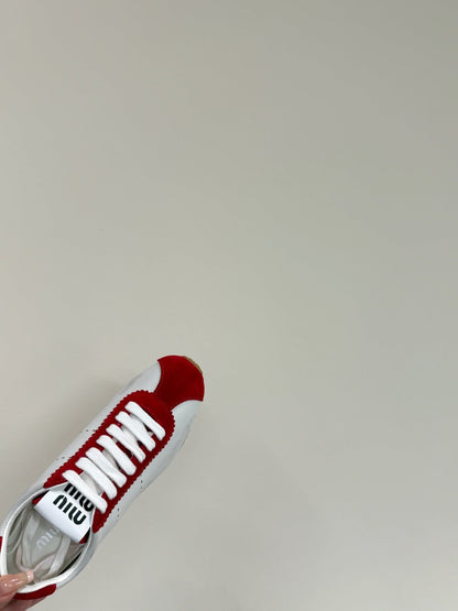 PLUME SNEAKERS IN WHITE NAPPA LAMBSKIN AND RED SUEDE