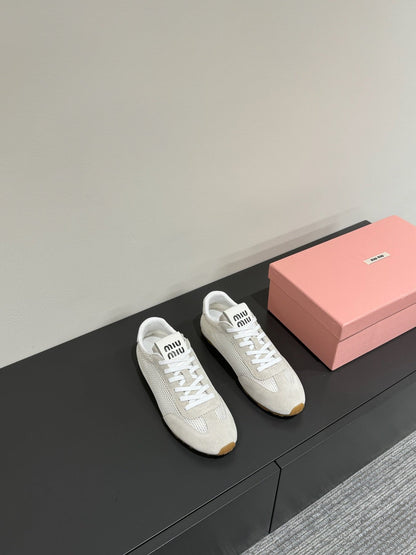 RETRO SNEAKERS IN BEIGE MESH AND SUEDE