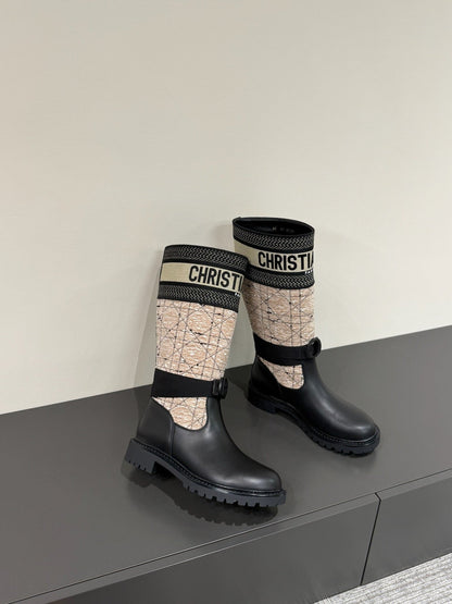 D-MAJOR BOOT TAUPE AND BLACK TECHNICAL FABRIC AND BLACK CALFSKIN