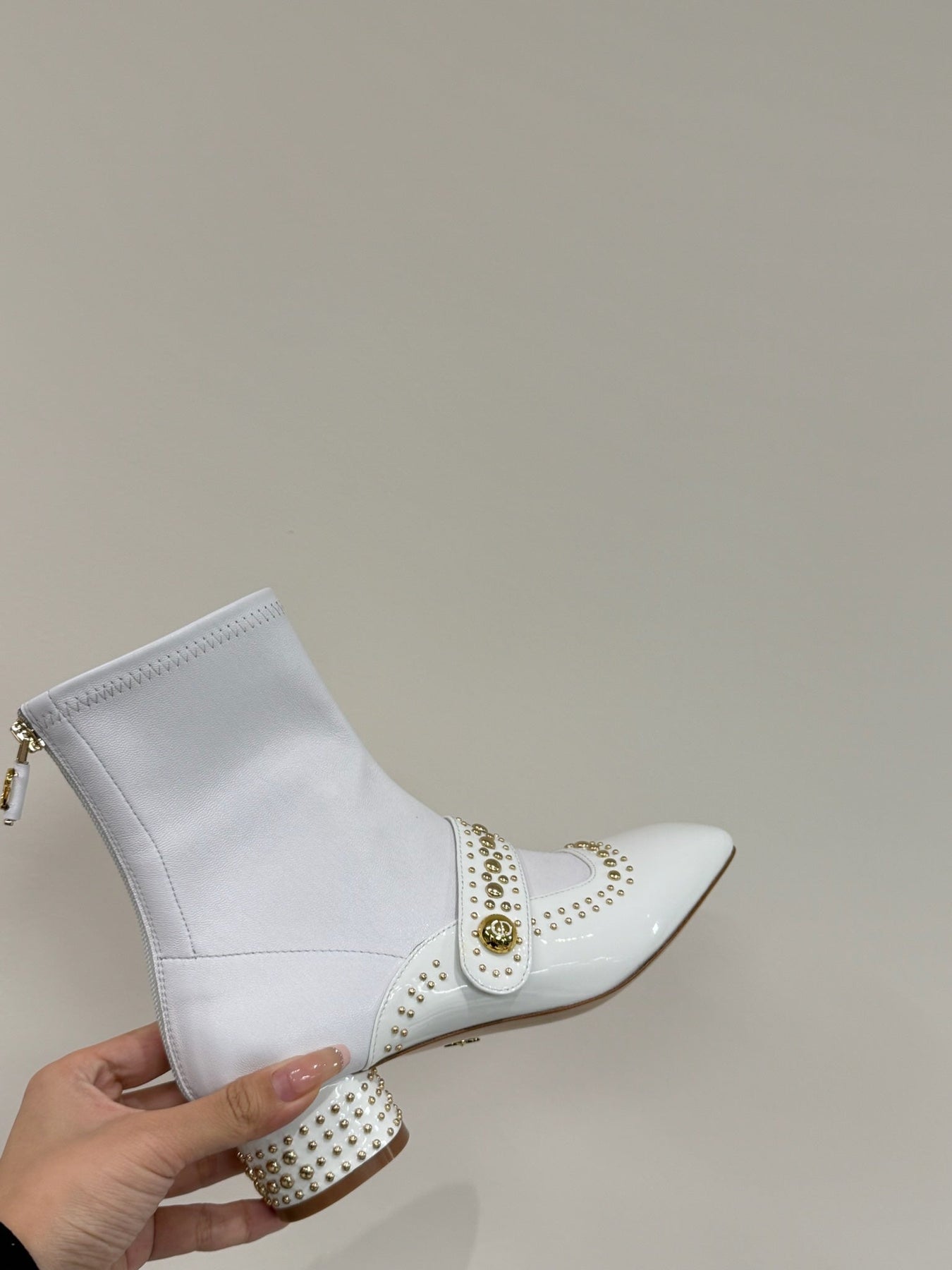 BELLE-D HEELED ANKLE BOOT WHITE PATENT CALFSKIN