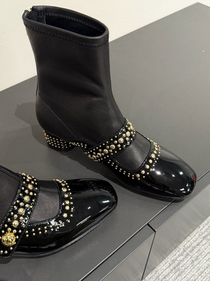 BELLE-D HEELED ANKLE BOOT BLACK PATENT CALFSKIN