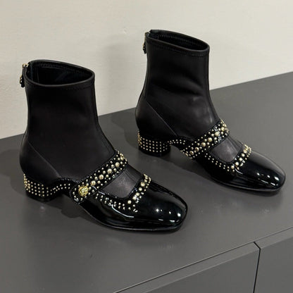 BELLE-D HEELED ANKLE BOOT BLACK PATENT CALFSKIN