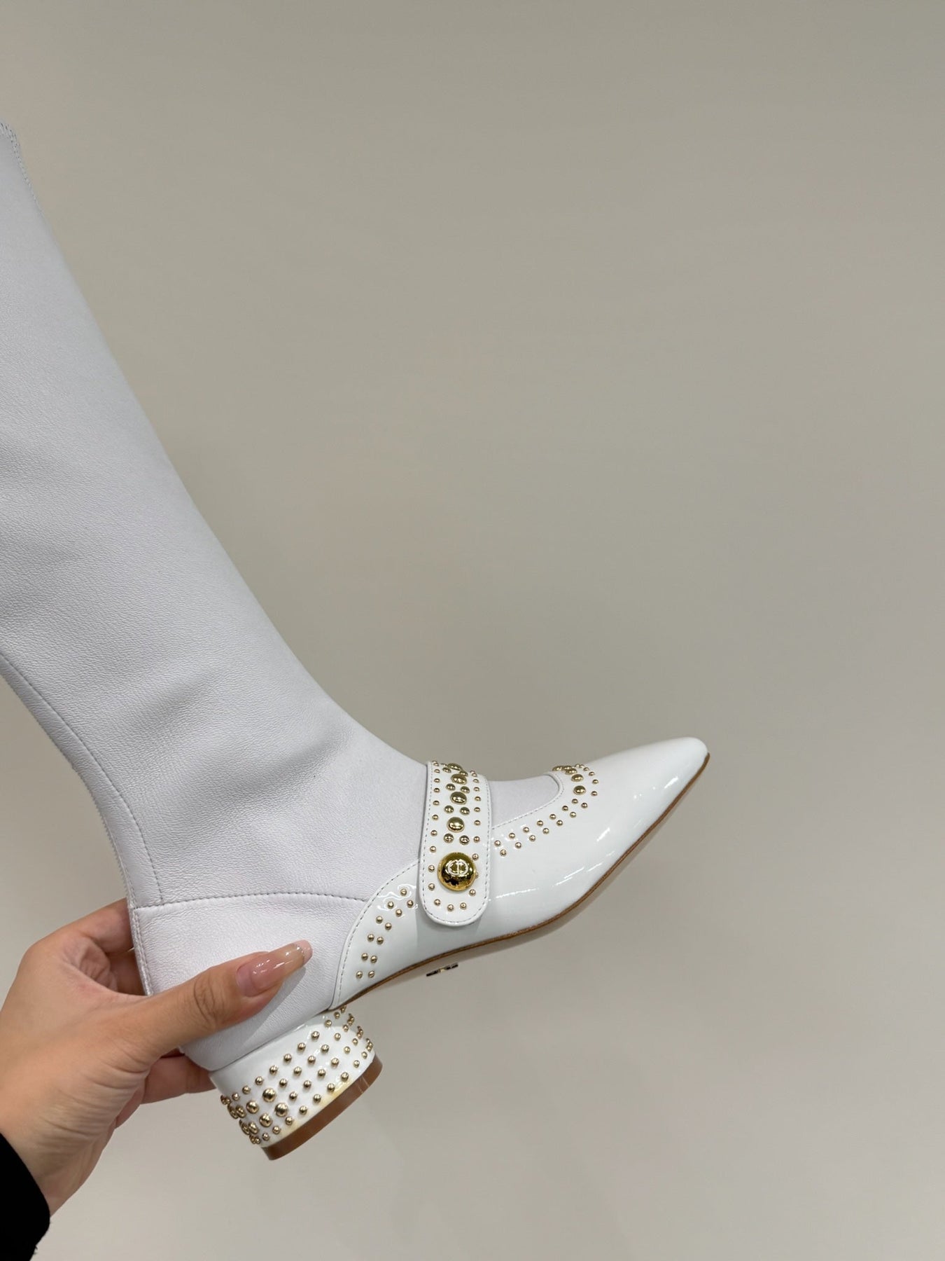 BELLE-D HEELED BOOT WHITE PATENT CALFSKIN