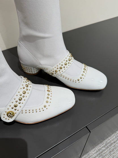 BELLE-D HEELED BOOT WHITE PATENT CALFSKIN