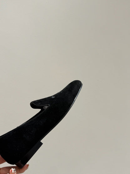 LOAFERS IN BLACK SUEDE EMBROIDERED LOGO