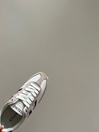 JOGGER LOW LACE-UP SNEAKER IN CALFSKIN & SUEDE WHITE/BEIGE/RED