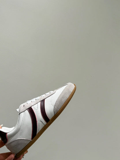 JOGGER LOW LACE-UP SNEAKER IN CALFSKIN & SUEDE WHITE/BEIGE/RED