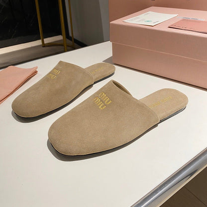 MULES SLIPPERS RETRO KHAKI COLOR SUEDE