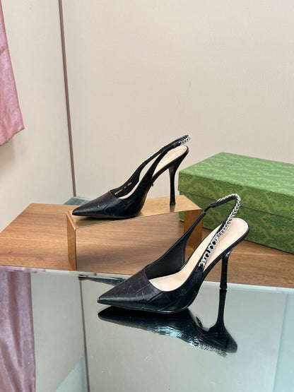GG SIGNORIA SLINGBACK PUMP BLACK CALFSKIN