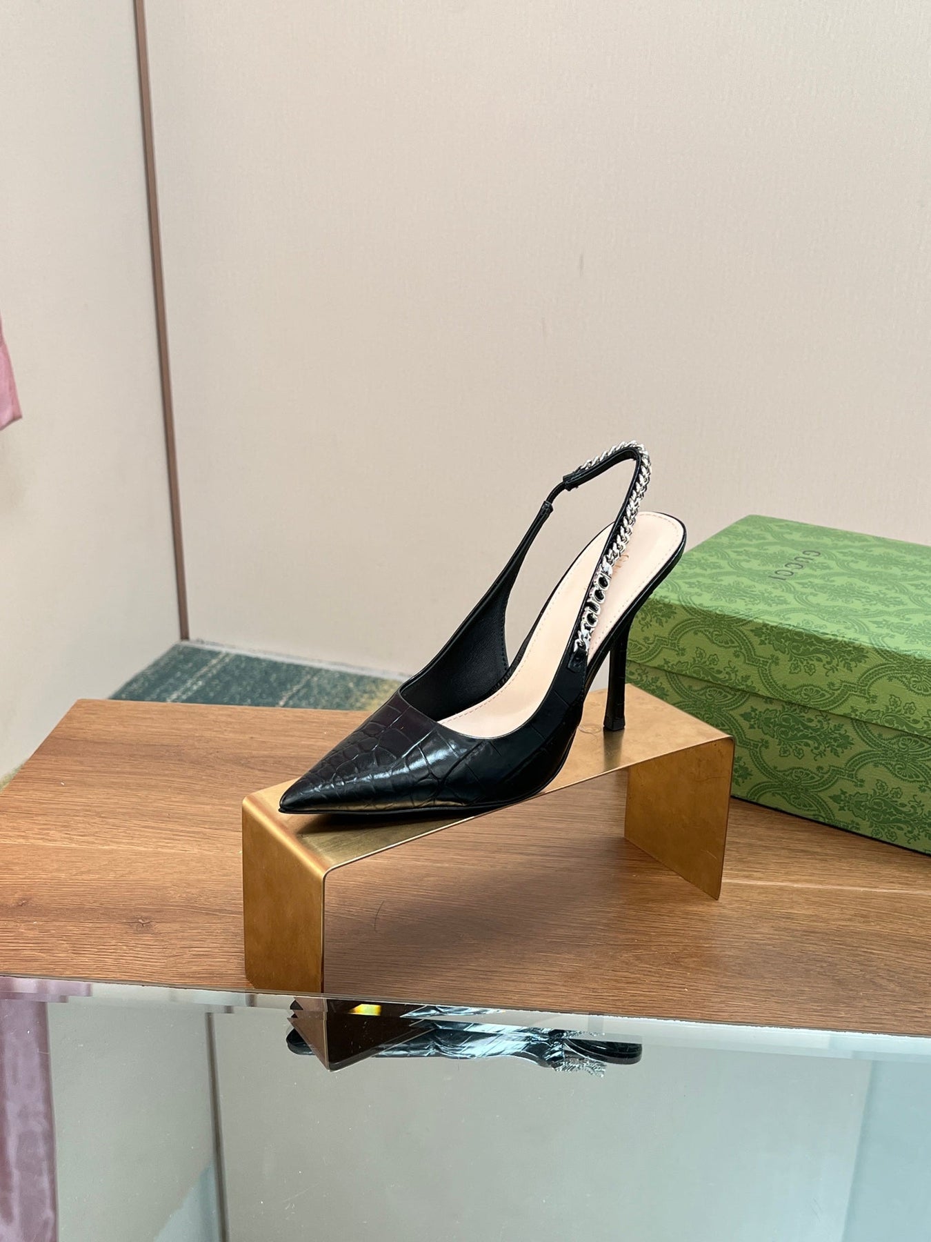 GG SIGNORIA SLINGBACK PUMP BLACK CALFSKIN