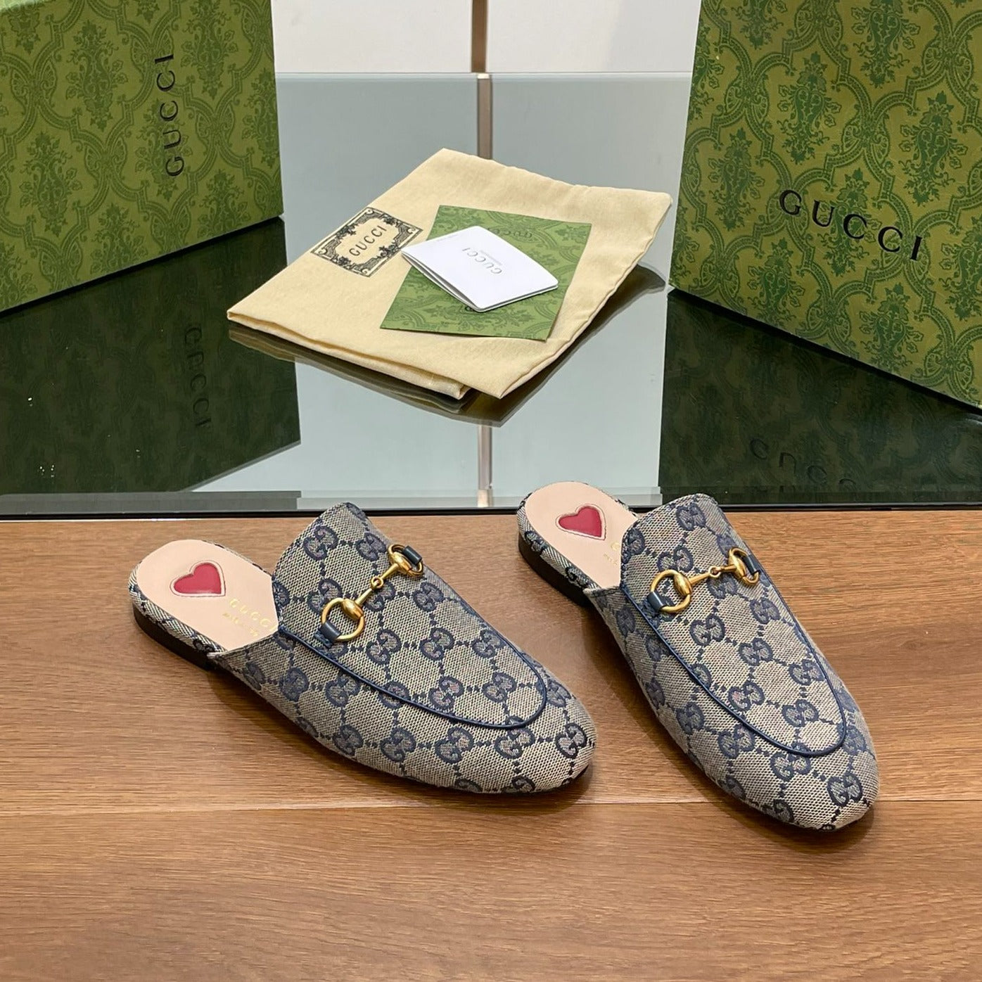 GG PRINCETOWN MULES LIGHT GRAY FABRIC