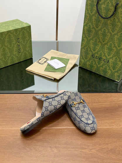 GG PRINCETOWN MULES LIGHT GRAY FABRIC