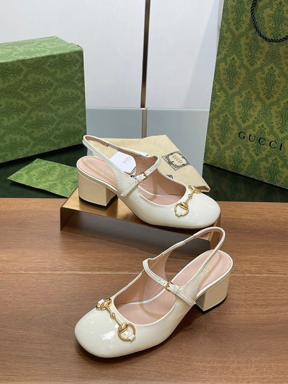 GG HORSEBIT PUMP WHITE GLOSSY LAMBSKIN