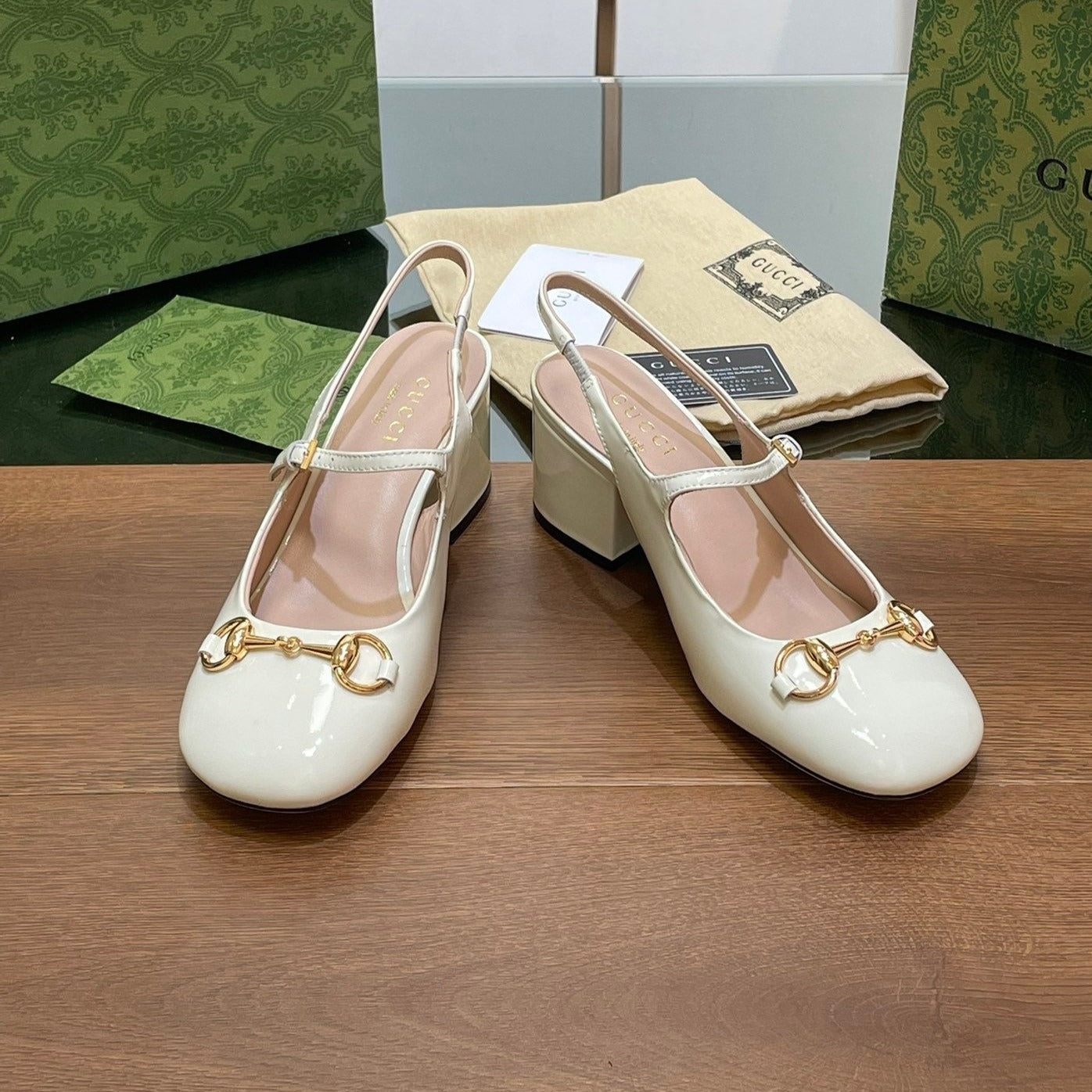 GG HORSEBIT PUMP WHITE GLOSSY LAMBSKIN