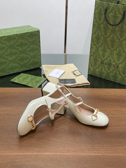 GG HORSEBIT PUMP WHITE GLOSSY LAMBSKIN