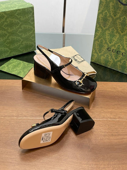 GG HORSEBIT PUMP BLACK GLOSSY LAMBSKIN