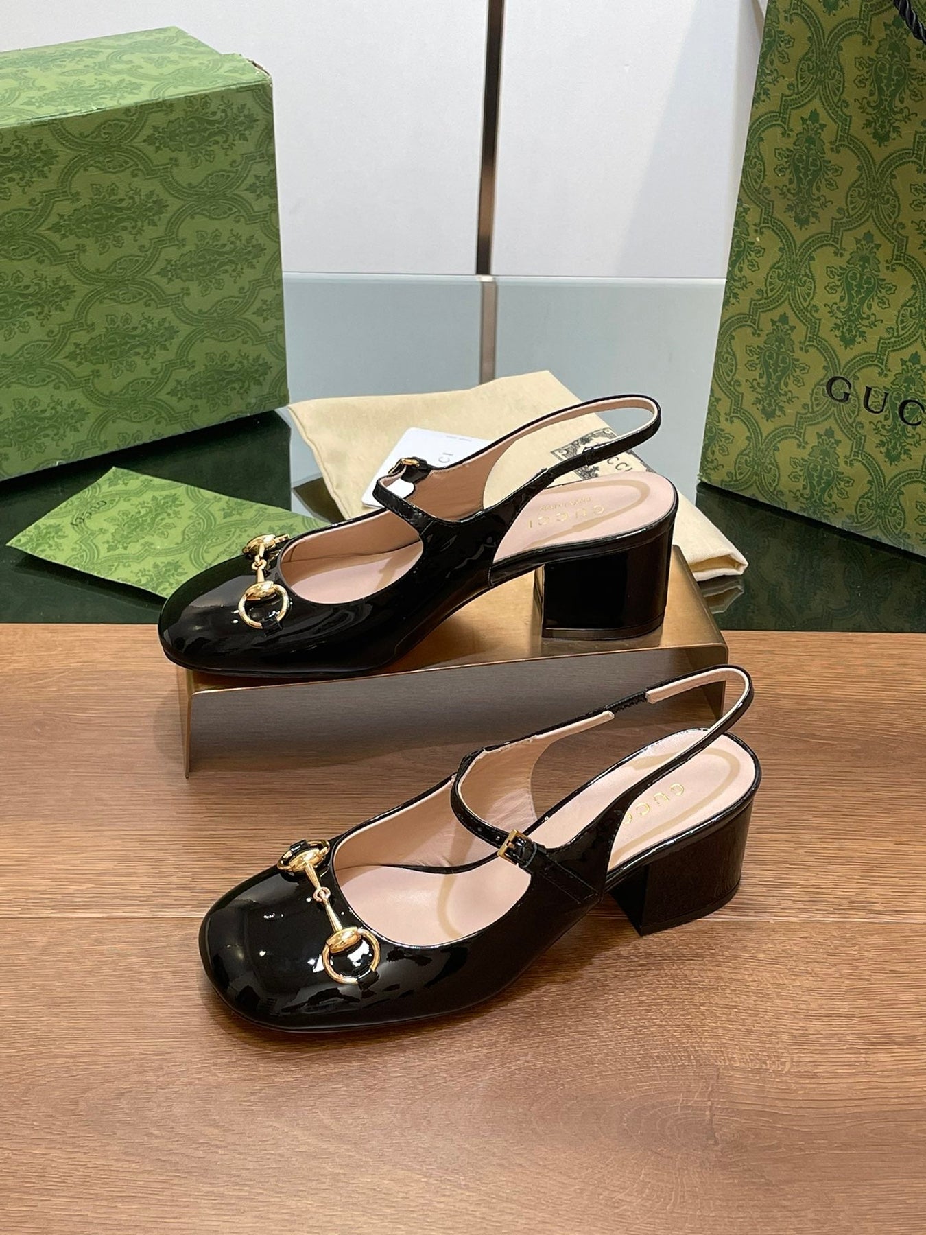 GG HORSEBIT PUMP BLACK LAMBSKIN