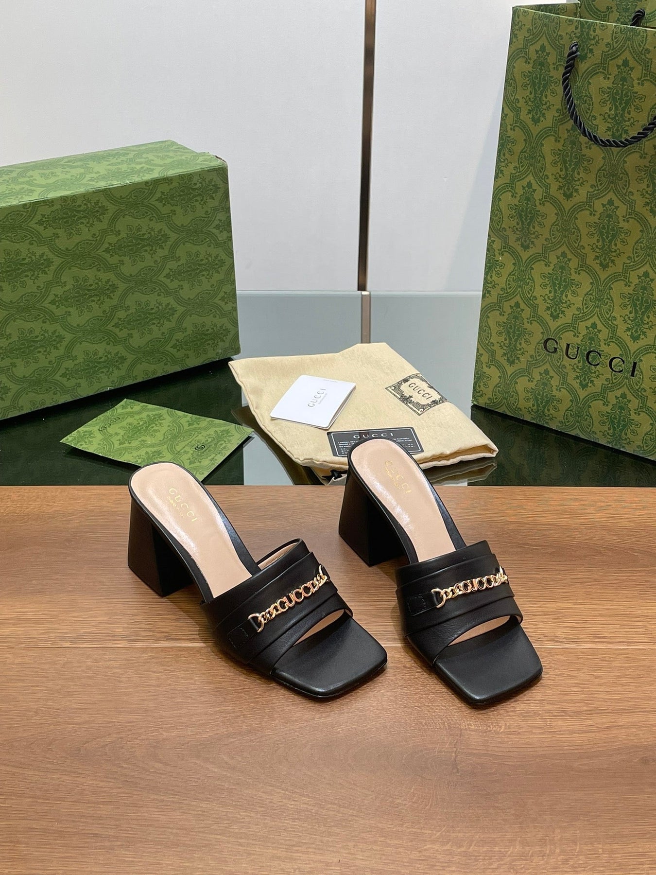 GG SIGNORIA SLIDE SANDAL BLACK DENIM