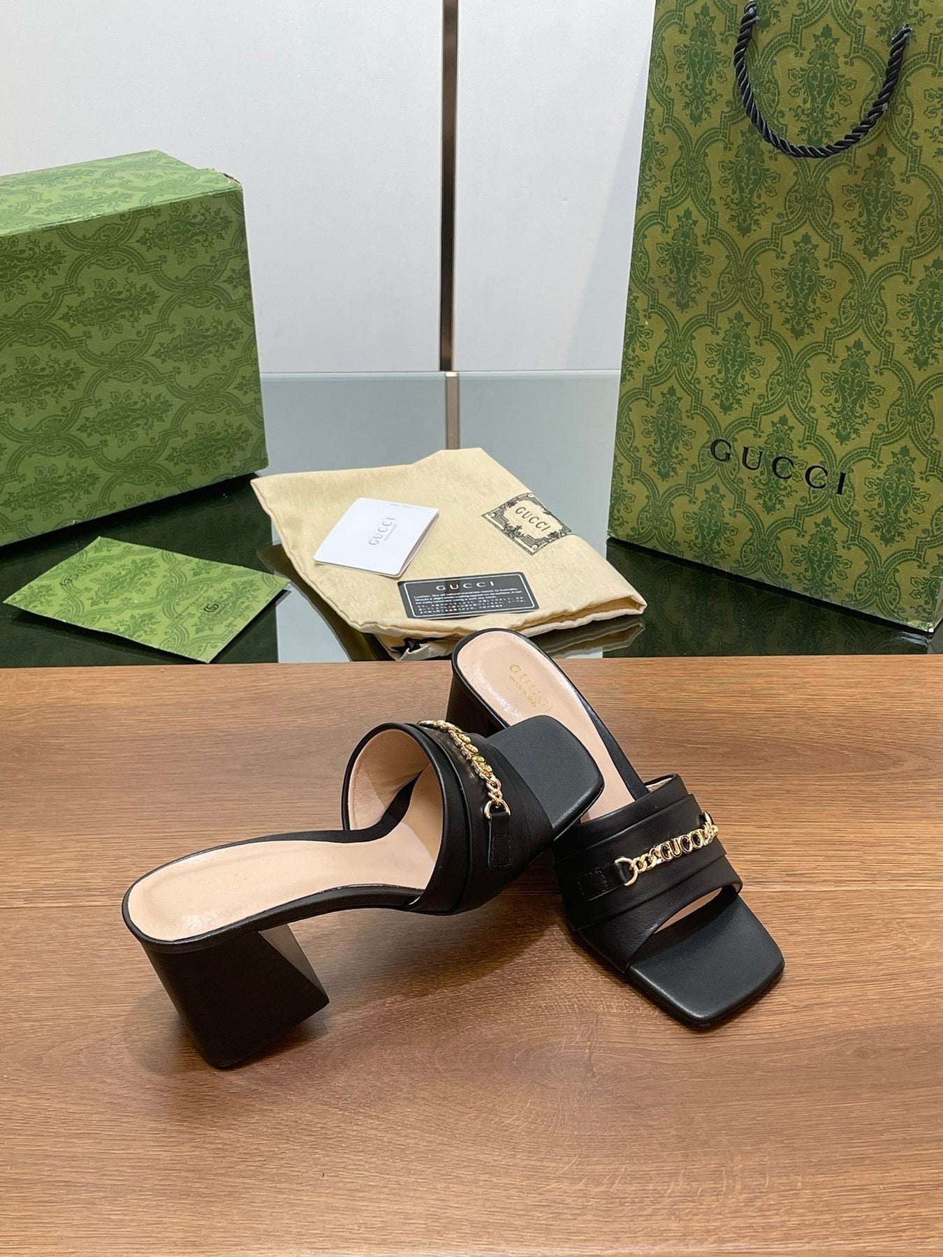 GG SIGNORIA SLIDE SANDAL BLACK DENIM