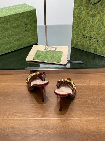 GG HIGH SLINGBACK 10.5 CM IN WINE RED GLOSSY CALFSKIN WITH GOLD HARDWARE